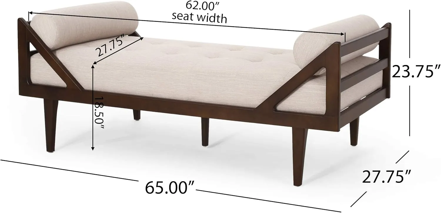 65'' Modern Mid-Century Chaise Lounge Indoor,Upholstered Longue Chair Chaise Longue with Support Double Pillow,Button Tufted Seat Cushion,Sleeper Sofa Recliner for Bedroom Living Room (Beige)