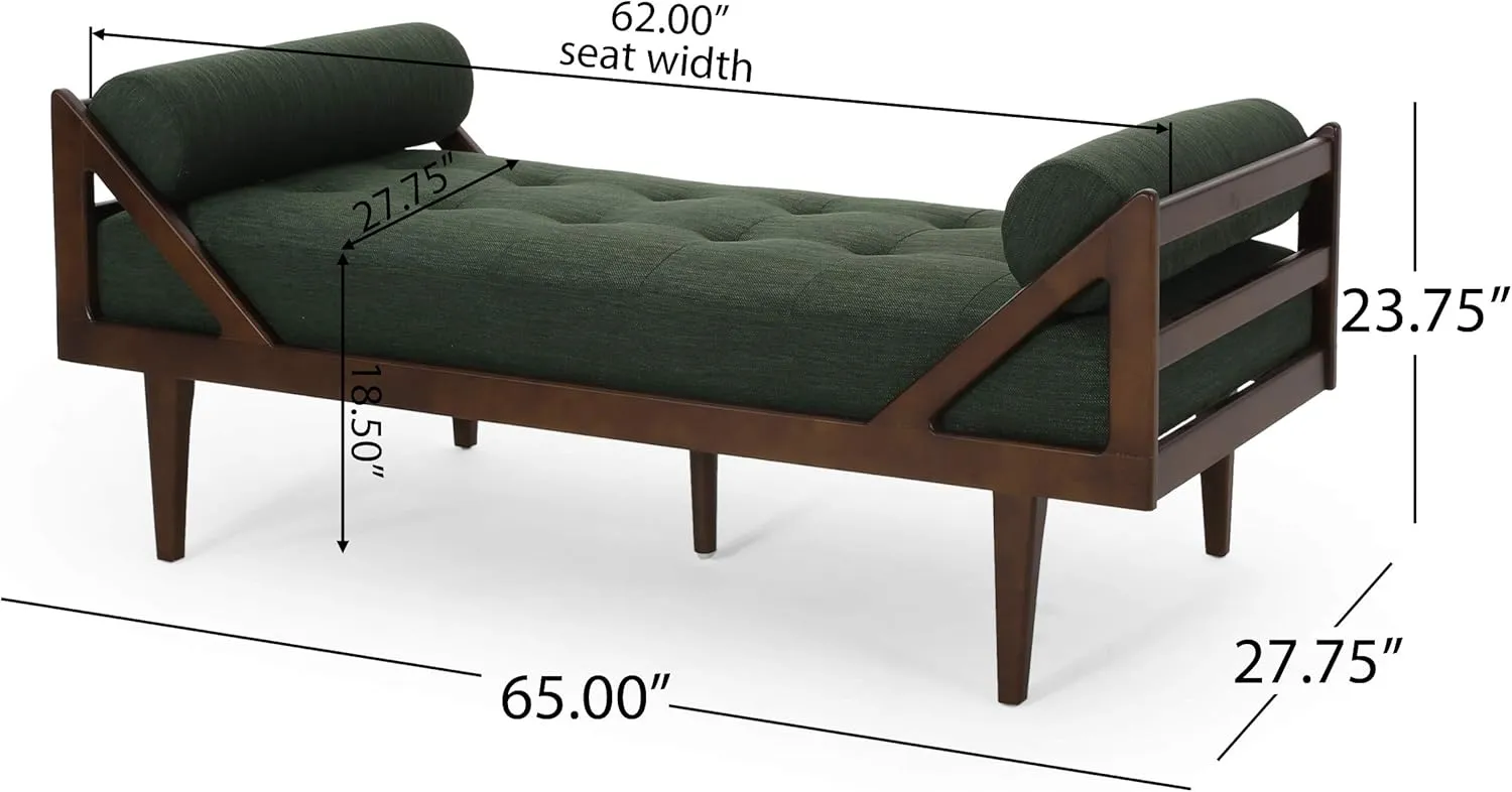 65'' Modern Mid-Century Chaise Lounge Indoor,Upholstered Longue Chair Chaise Longue with Support Double Pillow,Button Tufted Seat Cushion,Sleeper Sofa Recliner for Bedroom Living Room (Blackish Green)