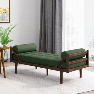 65'' Modern Mid-Century Chaise Lounge Indoor,Upholstered Longue Chair Chaise Longue with Support Double Pillow,Button Tufted Seat Cushion,Sleeper Sofa Recliner for Bedroom Living Room (Blackish Green)