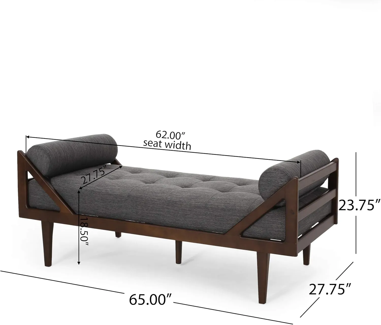 65'' Modern Mid-Century Chaise Lounge Indoor,Upholstered Longue Chair Chaise Longue with Support Double Pillow,Button Tufted Seat Cushion,Sleeper Sofa Recliner for Bedroom Living Room (Charcoal)