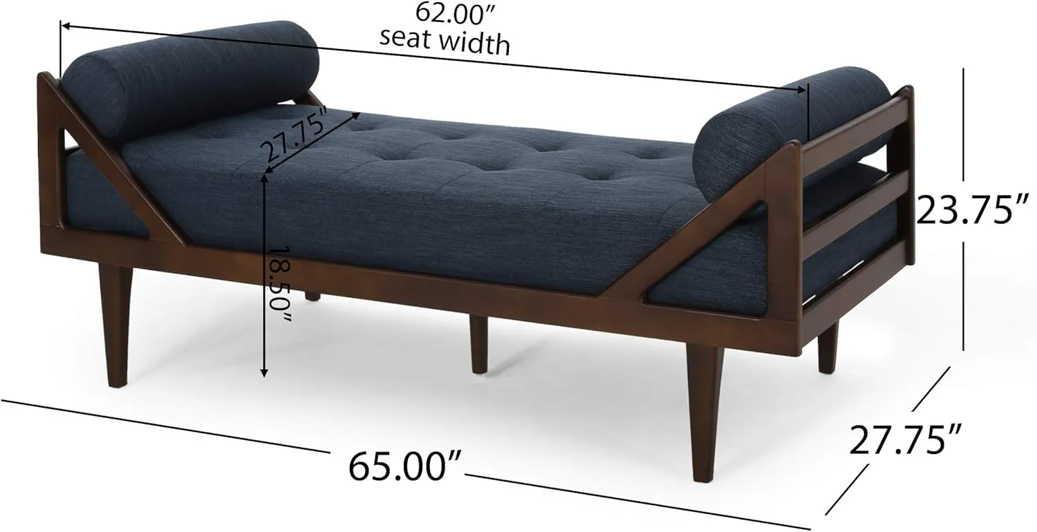 65'' Modern Mid-Century Chaise Lounge Indoor,Upholstered Longue Chair Chaise Longue with Support Double Pillow,Button Tufted Seat Cushion,Sleeper Sofa Recliner for Bedroom Living Room (Navy Blue)