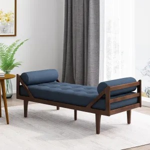 65'' Modern Mid-Century Chaise Lounge Indoor,Upholstered Longue Chair Chaise Longue with Support Double Pillow,Button Tufted Seat Cushion,Sleeper Sofa Recliner for Bedroom Living Room (Navy Blue)