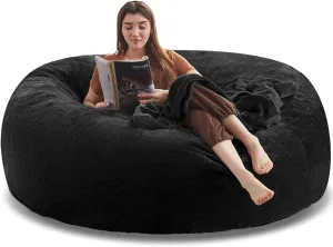 6FT，Big Bean Bag Chairs for Adults，Bean Bag Chair with Filler，Memory Foam Chair，Removable and Washable Flannel Cover, Giant Bean Bag, Suitable for Living Room, Bedroom and Reading(Black)