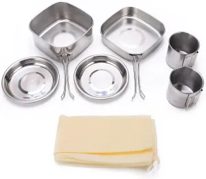 6Pcs Camping Cookware Set, Stainless Steel Portable Durably, for Camping Hiking Backpacking Picnic, with Large Pot Frying Pot Dish Cup and Storage