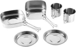 6Pcs Portable Camping Cookware Set Picnic Outdoor Pan Pot Plate Cup Camping Cooking Set Stainless Steel Utensils for Camping Backpacking Picnic