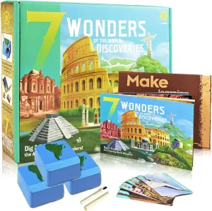 7 New Wonders of The World Excavation Dig Kit, Dig up 7 Ancient Earth’s Landmarks Discover, Architecture Collection STEM Science Educational Toys Kids Gift Birthday Party Present Age 6-12