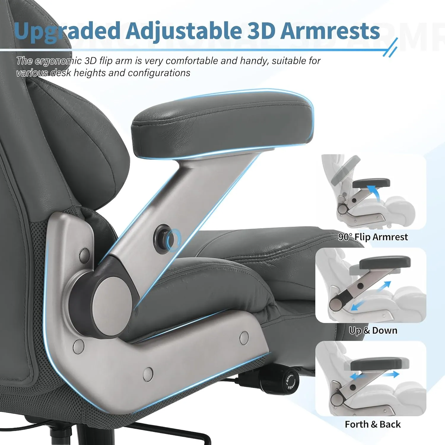 700lbs Big and Tall Office Chair-Large Computer Chair with Adjustable Lumbar Support 3D Flip Arms Plus Size Wheels, High Back Executive Desk Chair, Heavy Duty Metal Base, Thick Padded Wide Seat