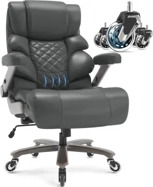 700lbs Big and Tall Office Chair-Large Computer Chair with Adjustable Lumbar Support 3D Flip Arms Plus Size Wheels, High Back Executive Desk Chair, Heavy Duty Metal Base, Thick Padded Wide Seat
