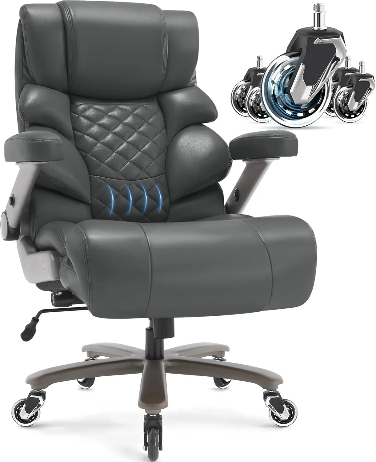 700lbs Big and Tall Office Chair-Large Computer Chair with Adjustable Lumbar Support 3D Flip Arms Plus Size Wheels, High Back Executive Desk Chair, Heavy Duty Metal Base, Thick Padded Wide Seat