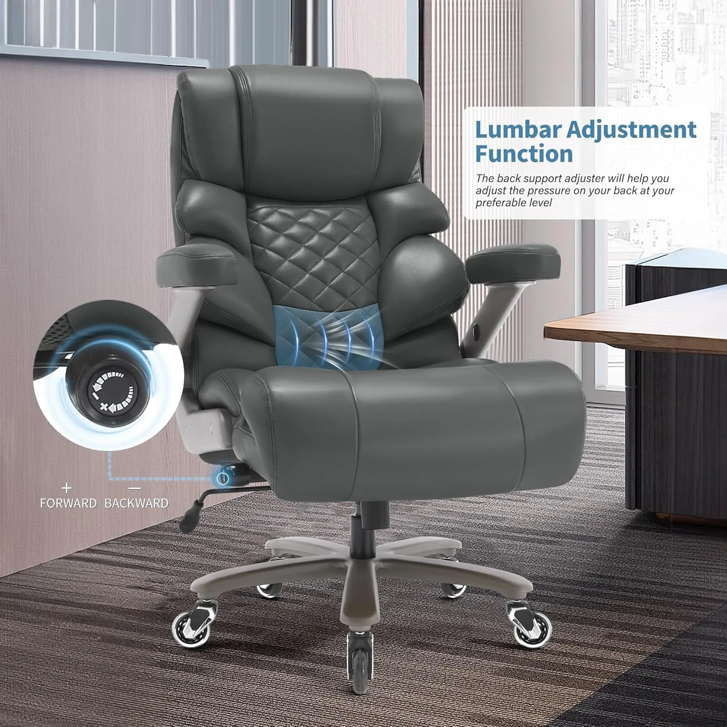 700lbs Big and Tall Office Chair-Large Computer Chair with Adjustable Lumbar Support 3D Flip Arms Plus Size Wheels, High Back Executive Desk Chair, Heavy Duty Metal Base, Thick Padded Wide Seat