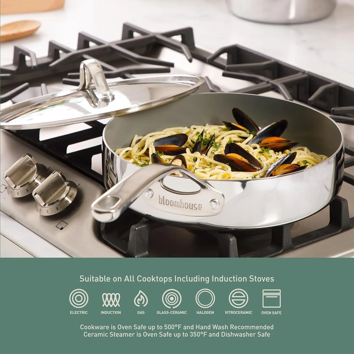 8 Piece Triply Stainless Steel Pots and Pans Cookware Set W/Grey Non Toxic Pro Ceramic Non Stick Interior