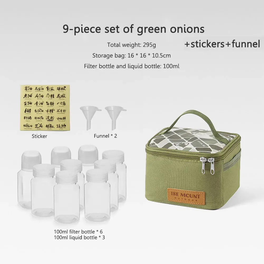 9PC Set Portable Camping Spice Storage Bag with Jars Organizer