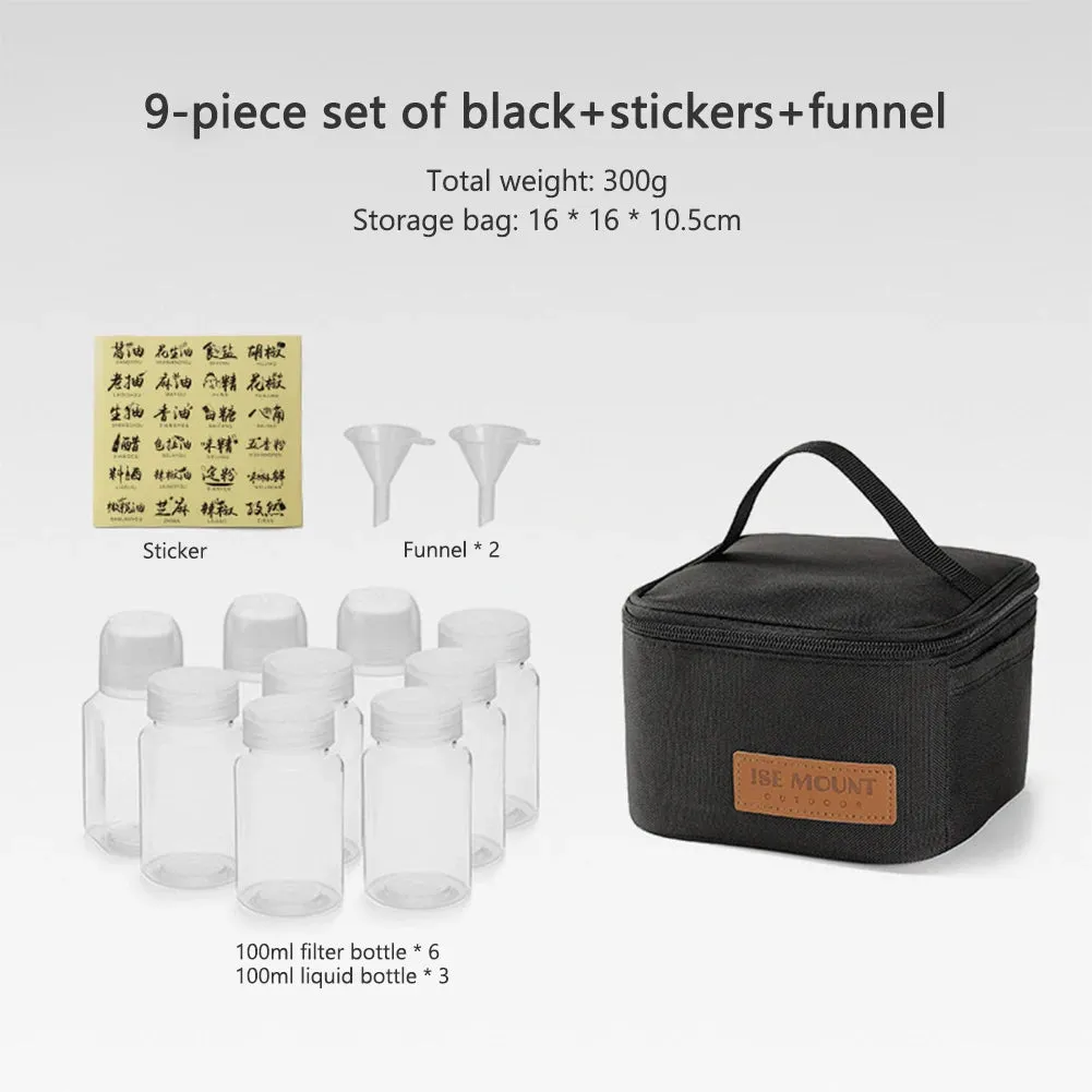 9PC Set Portable Camping Spice Storage Bag with Jars Organizer