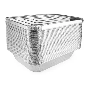 9x13 Foil Pans with Lids (25-Pack) - Heavy Duty - Deep Half-Size Disposable Aluminum Pans W/Lids. Great for Baking, Cooking, Grilling, Serving & Lining Steam-Table Trays/Chafers