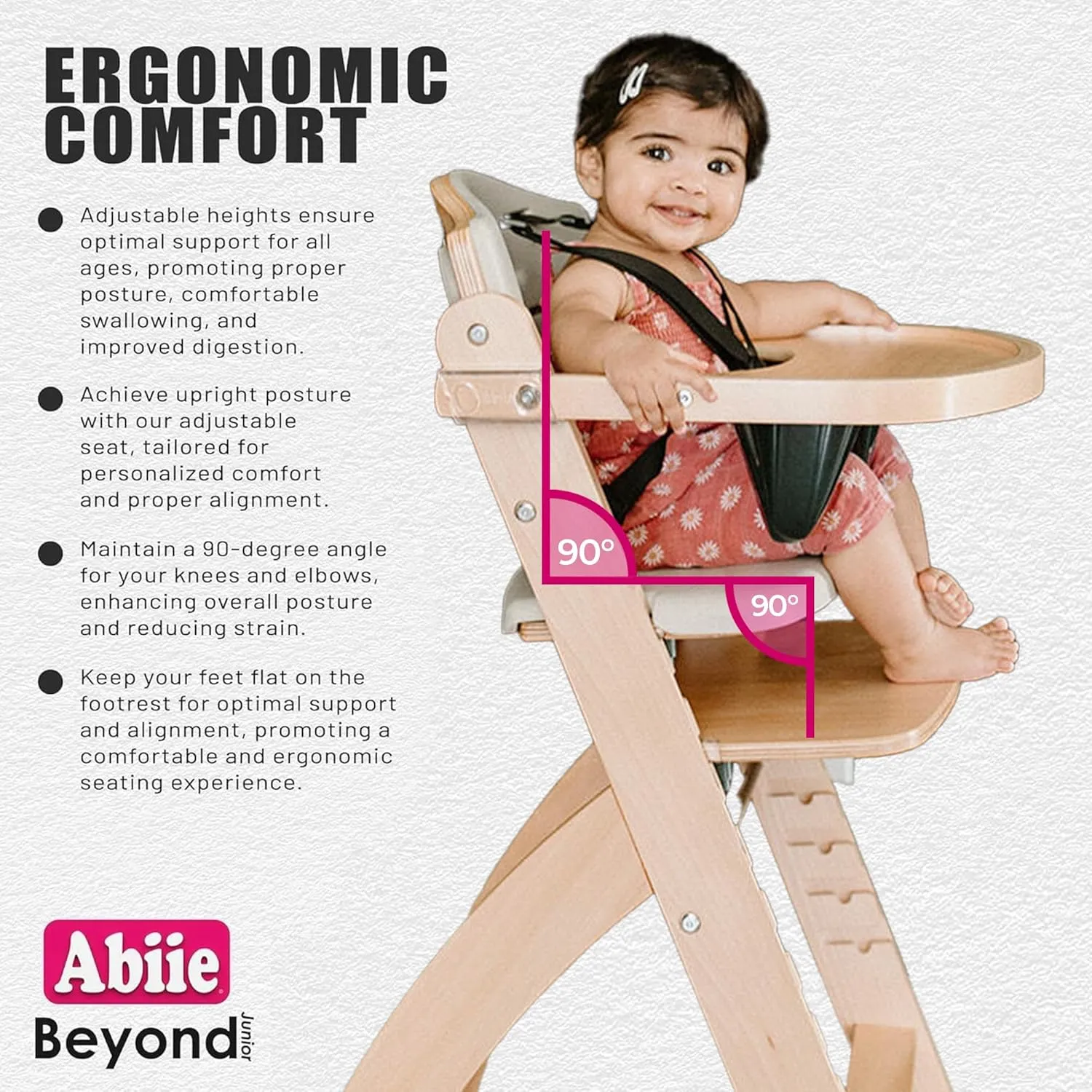 Abiie Beyond Junior Wooden High Chair with Tray - Adjustable and Convertible High Chair for Babies and Toddlers - 6 Months to 250 Lb - Water Resistant - Mahogany Wood with Olive Cushion