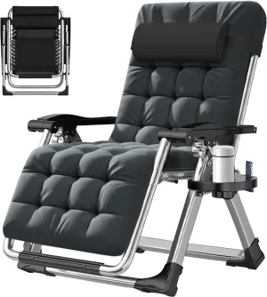ABORON Zero Gravity Chair,Premium Outdoor Lawn Folding Lounge Chairs,Sturdy Adjustable Reclining Patio Chairs with Removable Cushion,Headrest & Tray