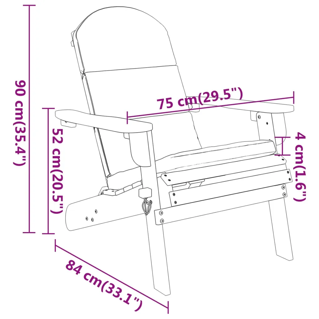 Adirondack Patio Chair with Cushions Solid Wood Acacia