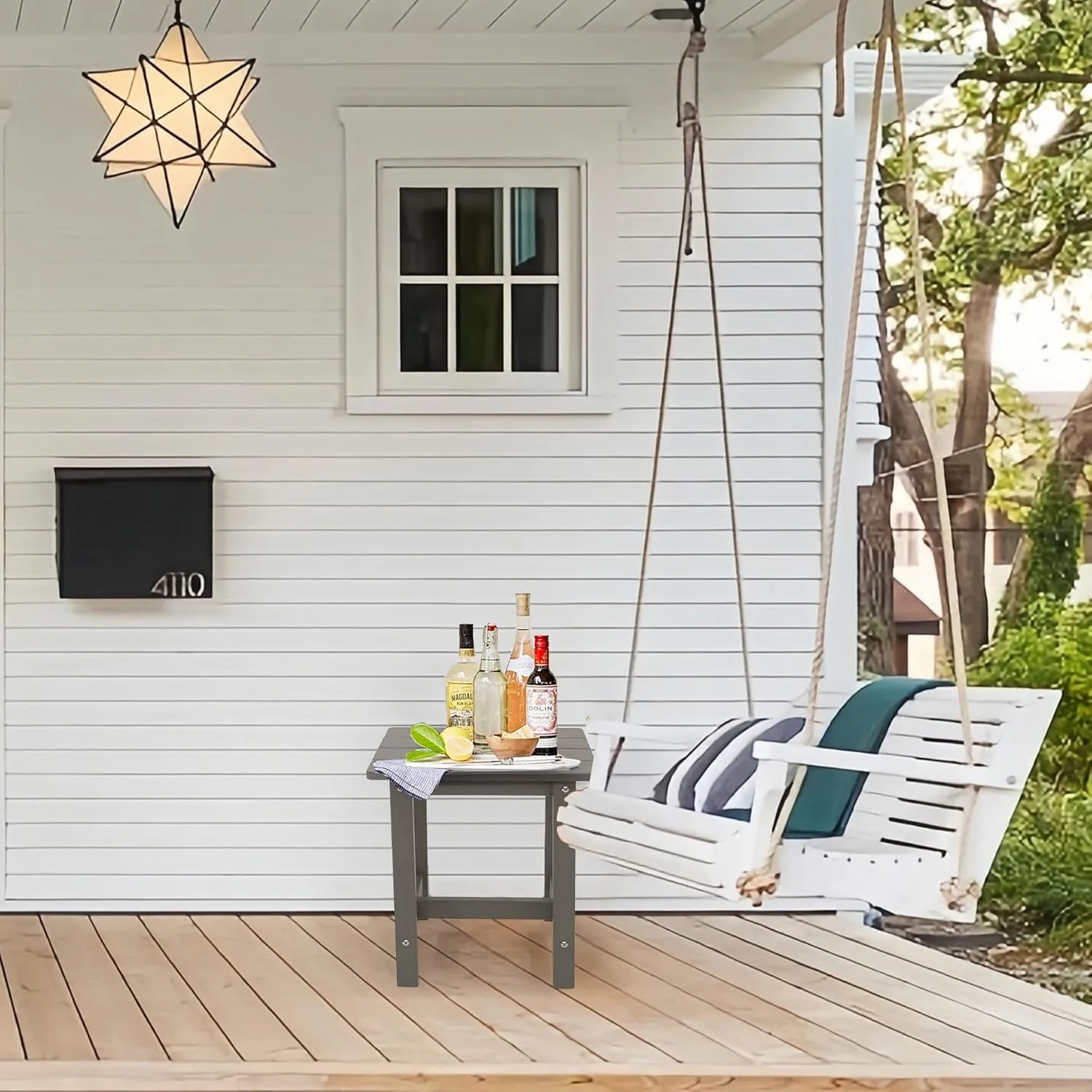 Adirondack Small Patio Table, HDPS Side Table for Pool, Balcony, Porch, Deck, Backyard, Indoor or Outdoor Use, Grey