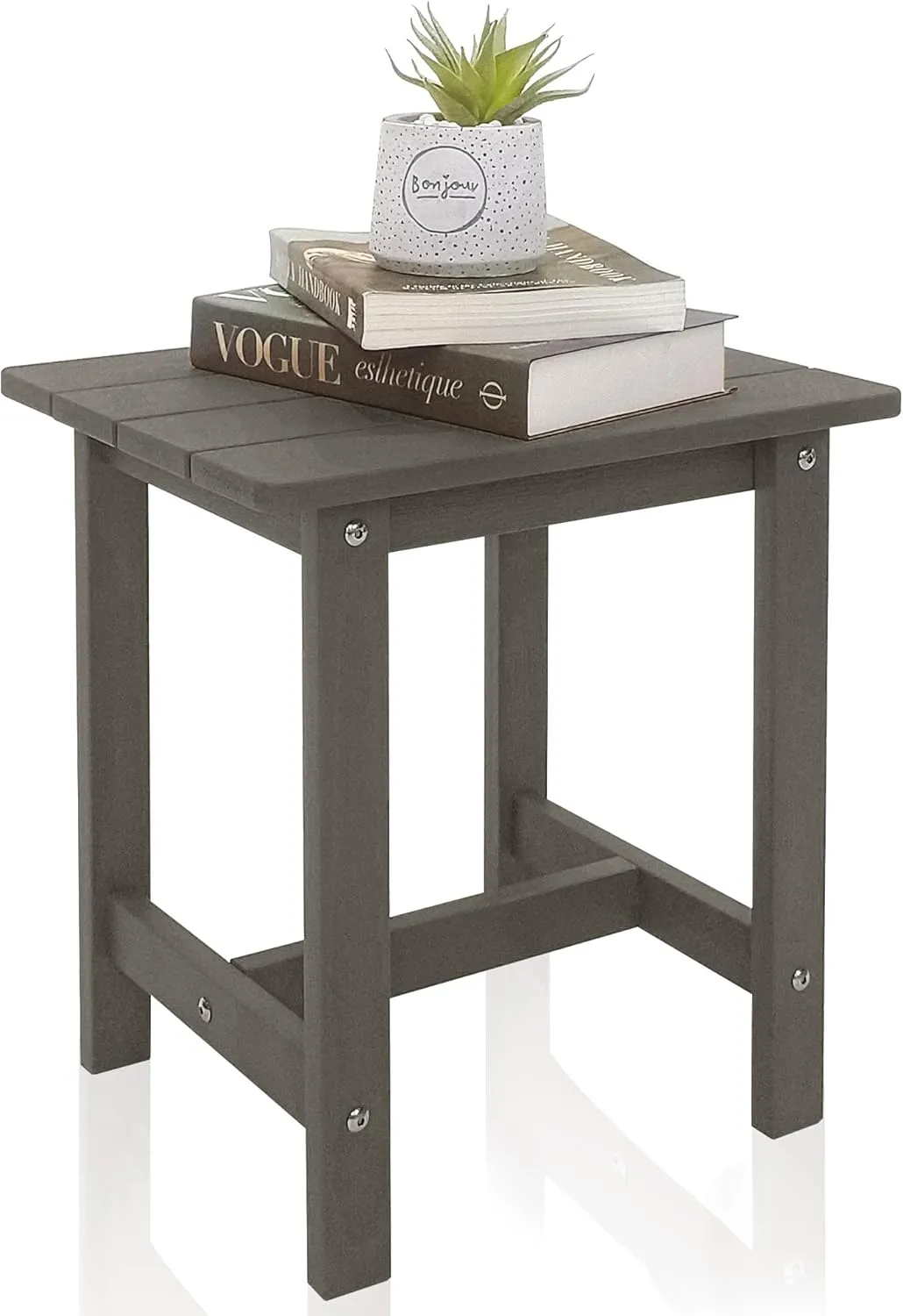 Adirondack Small Patio Table, HDPS Side Table for Pool, Balcony, Porch, Deck, Backyard, Indoor or Outdoor Use, Grey