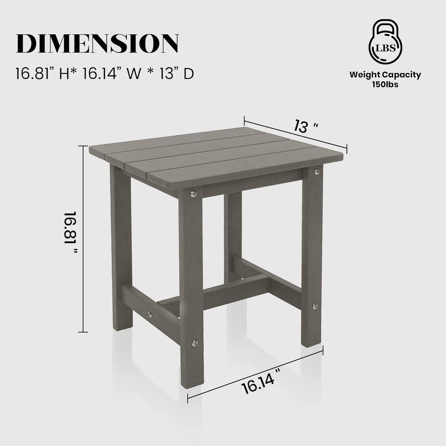 Adirondack Small Patio Table, HDPS Side Table for Pool, Balcony, Porch, Deck, Backyard, Indoor or Outdoor Use, Grey