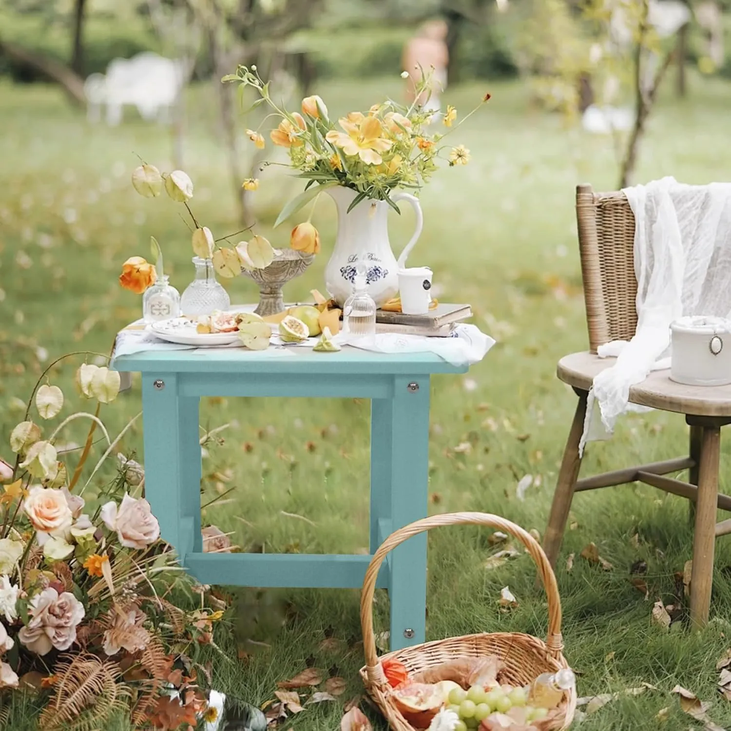 Adirondack Small Patio Table, HDPS Side Table for Pool, Balcony, Porch, Deck, Backyard, Indoor or Outdoor Use, Lake Blue