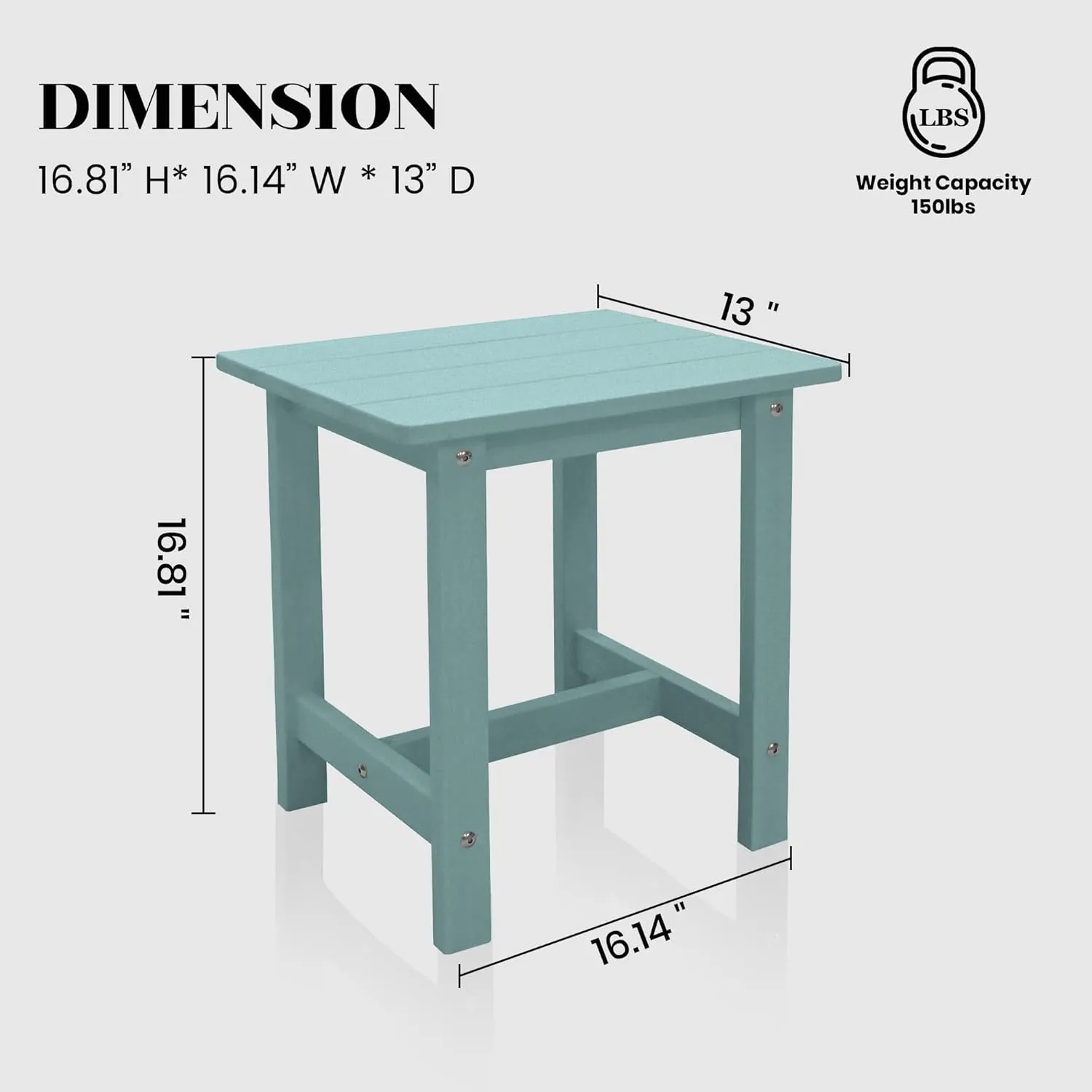 Adirondack Small Patio Table, HDPS Side Table for Pool, Balcony, Porch, Deck, Backyard, Indoor or Outdoor Use, Lake Blue