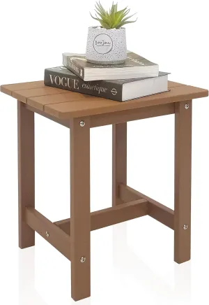 Adirondack Small Patio Table, HDPS Side Table for Pool, Balcony, Porch, Deck, Backyard, Indoor or Outdoor Use, Teak