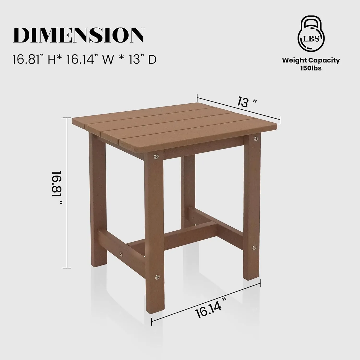 Adirondack Small Patio Table, HDPS Side Table for Pool, Balcony, Porch, Deck, Backyard, Indoor or Outdoor Use, Teak