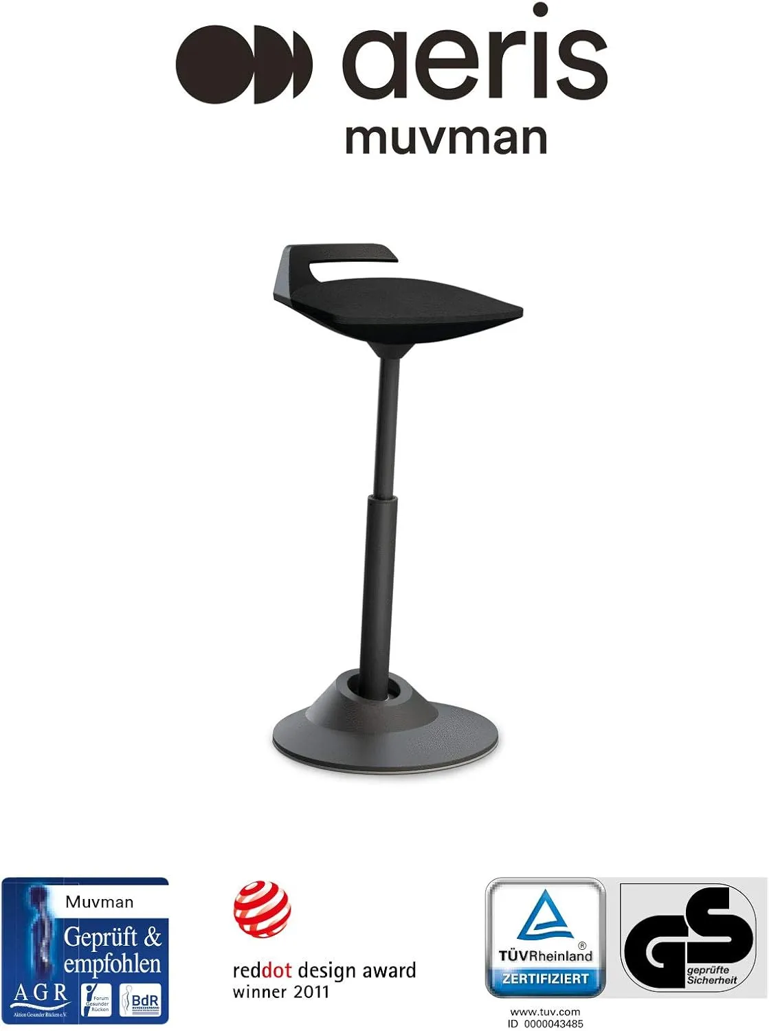 Aeris Muvman Standard Ergonomic Standing Aid - Active Seat for Dynamic Sitting and Standing - Height-Adjustable 51-84cm