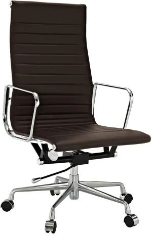 AG Ribbed High Back Office Chair Premium Italian Leather (Dark Brown)
