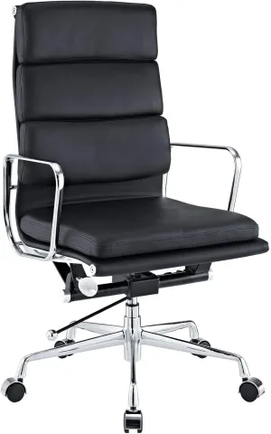 AG Ribbed Soft Pad High Back Office Chair Premium Italian Leather (Black)