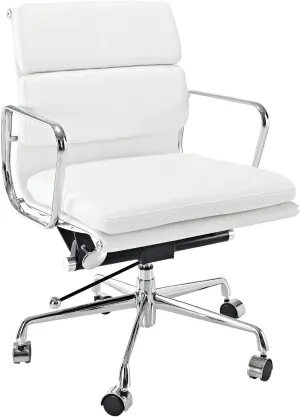 AG Soft Pad Mid Back Office Chair Premium Italian Leather (White)