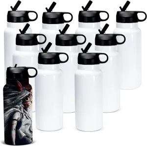 AGH 25 Pack 32 oz Sublimation Water Bottle Blanks, Double Wall Vacuum Flask Stainless Steel Sublimation Tumbler blank Sports Wide Mouth Water Bottle with Straw and Portable Handle