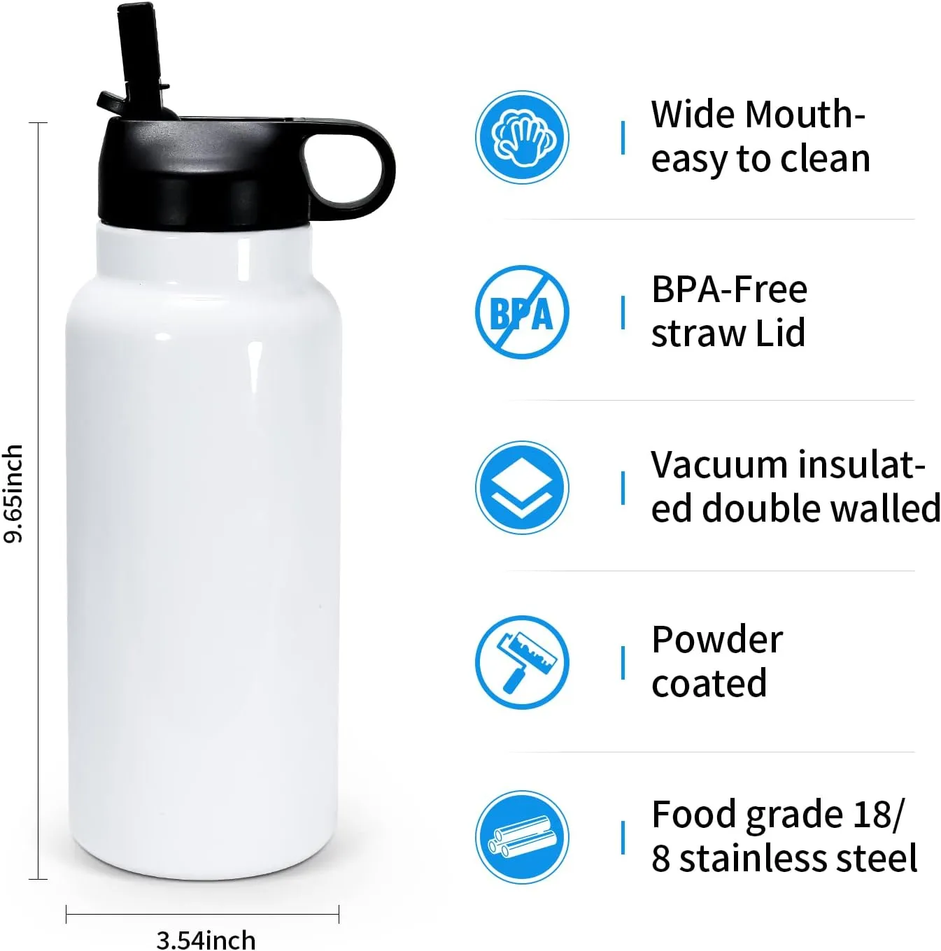 AGH 25 Pack 32 oz Sublimation Water Bottle Blanks, Double Wall Vacuum Flask Stainless Steel Sublimation Tumbler blank Sports Wide Mouth Water Bottle with Straw and Portable Handle