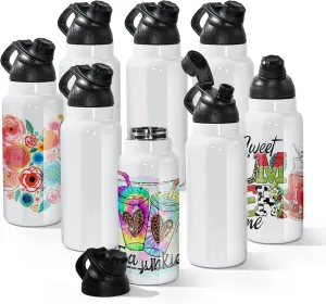AGH 8 Pack 32 oz Sublimation Water Bottle Blanks, Double Wall Vacuum Flask Stainless Steel Sublimation Tumbler blank Sports Wide Mouth Water Bottle with Straw and Portable Handle