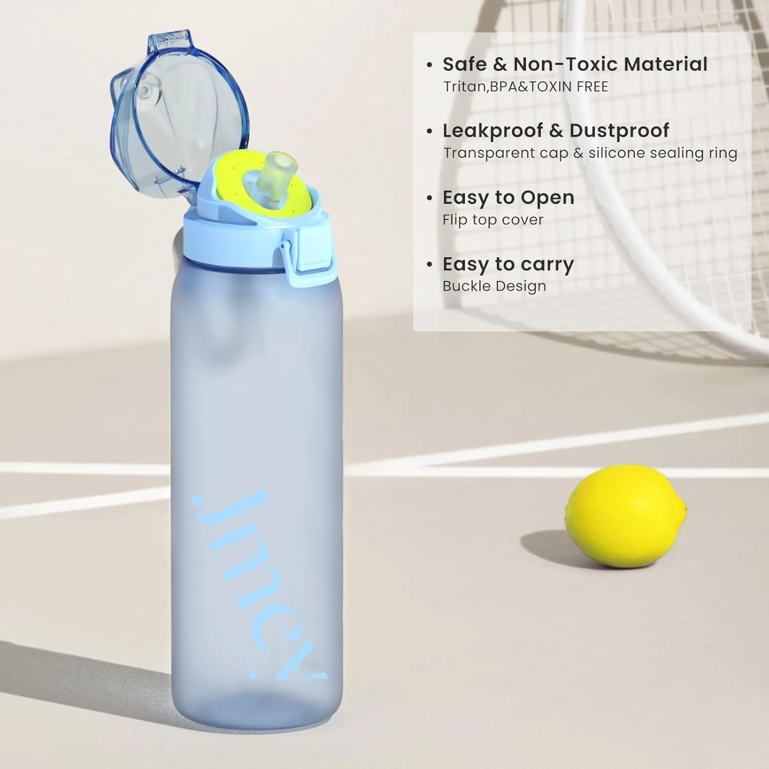 Air Water Up Bottle with Flavor Pods, 32 oz Water Bottles with Straw, Leakproof & BPA Free, Wide Mouth and Fast Water Flow Motivational Drinking Sports Water Bottle - Blue