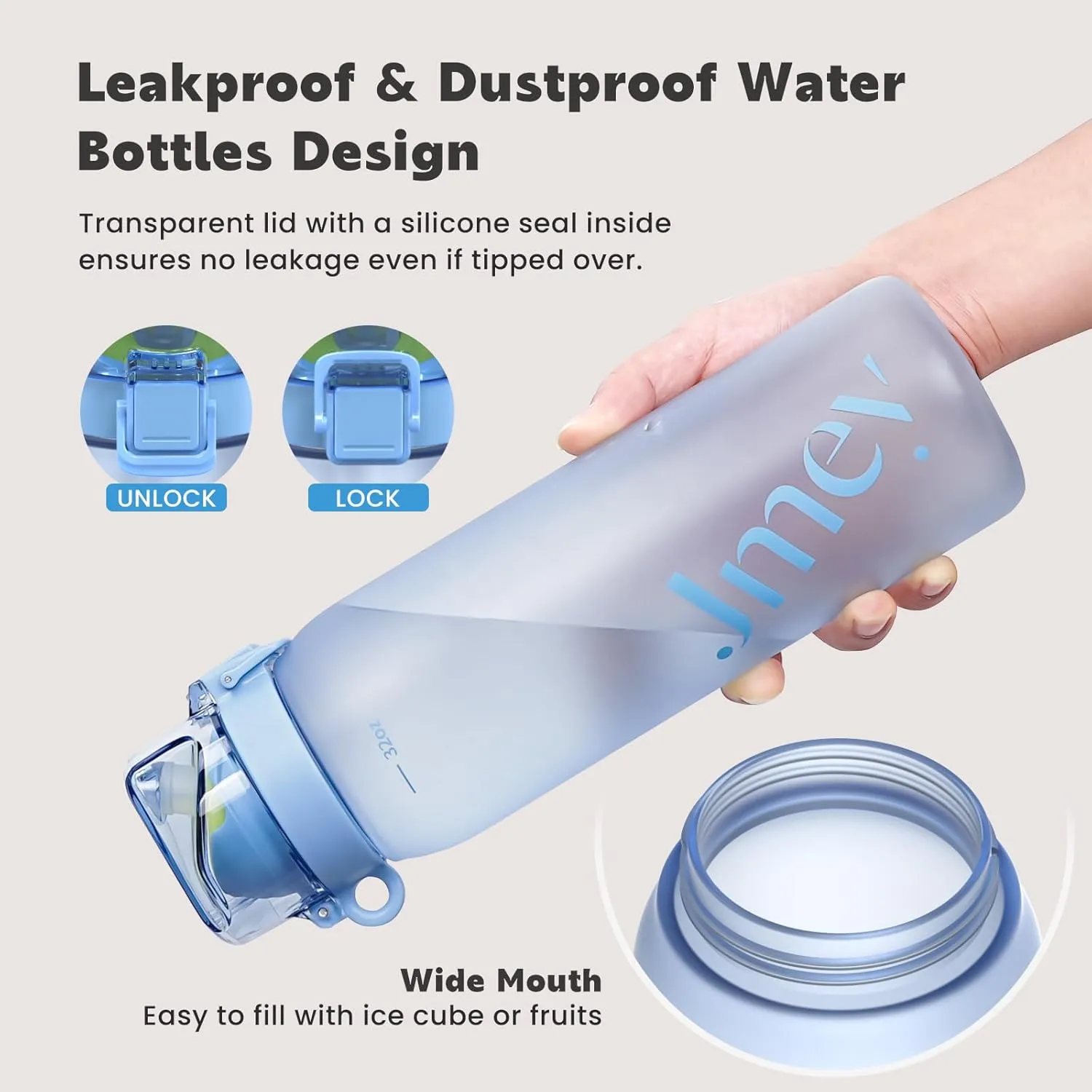 Air Water Up Bottle with Flavor Pods, 32 oz Water Bottles with Straw, Leakproof & BPA Free, Wide Mouth and Fast Water Flow Motivational Drinking Sports Water Bottle - Blue