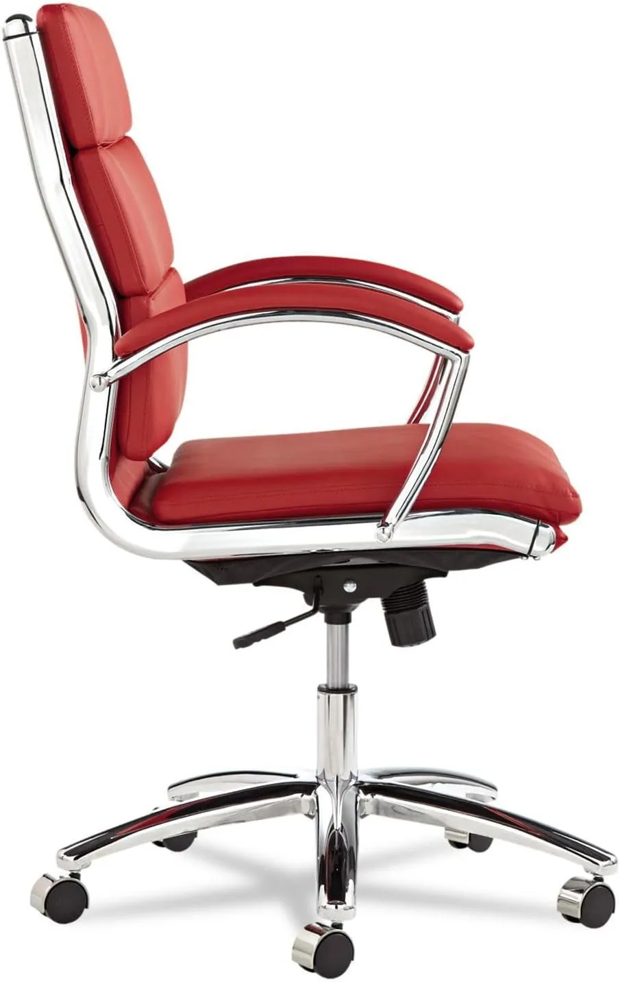 Alera ALENR4239 Neratoli Series Supports Up to 275 lbs. Mid-Back Slim Profile Faux Leather Chair - Red Seat/Back, Chrome Base