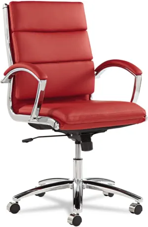 Alera ALENR4239 Neratoli Series Supports Up to 275 lbs. Mid-Back Slim Profile Faux Leather Chair - Red Seat/Back, Chrome Base