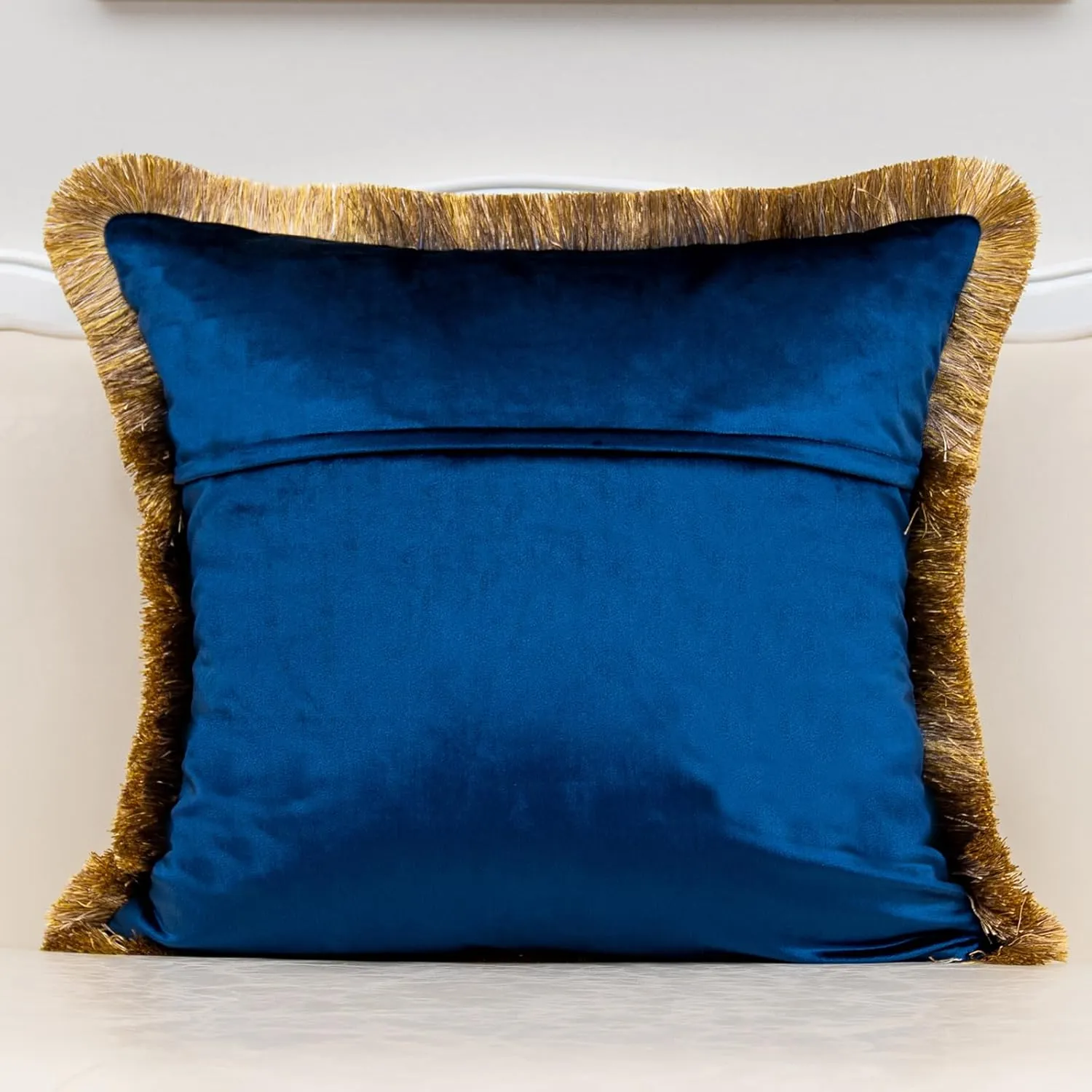 Alerfa Floral Velvet Throw Pillow Cover with Tassel 20 x 20 Inch, European Embroidered Decorative Pillow Cover for Couch Living Room Bedroom Car, Navy Blue