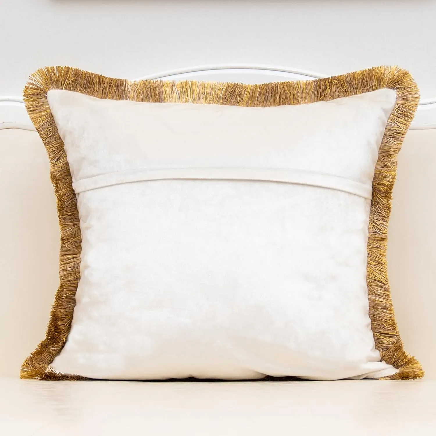Alerfa Floral Velvet Throw Pillow Cover with Tassel 20 x 20 Inch, European Embroidered Decorative Pillow Cover for Couch Living Room Bedroom Car, White