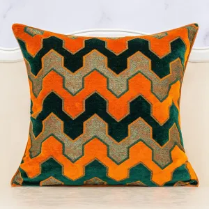 Alerfa Square Pillow Geometric Stripes Embroidery Cut Velvet Cushion Case Luxury Modern Throw Pillow Cover Decorative Pillow for Couch Sofa Living Room Bedroom Car 20 x 20 Inch Teal Orange