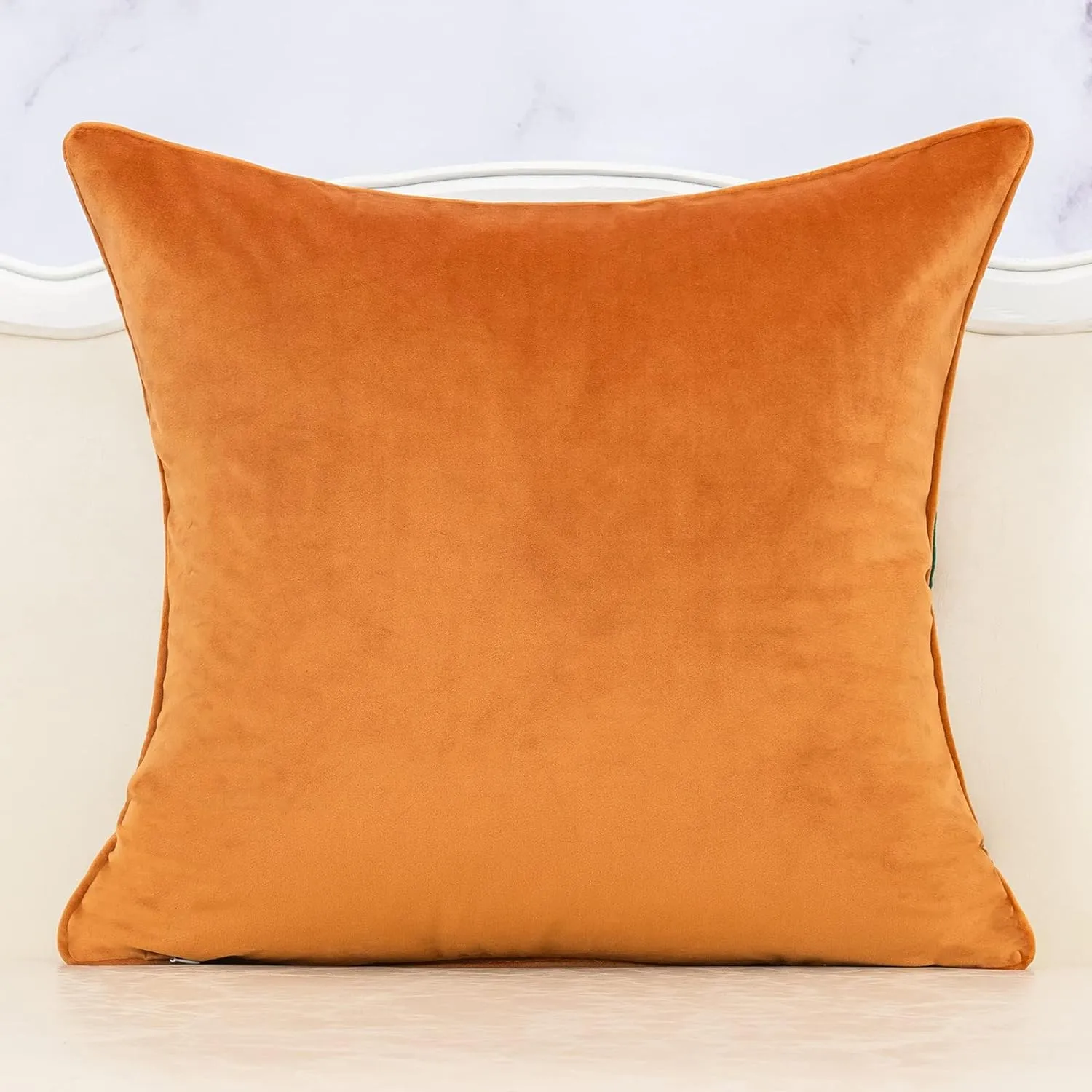 Alerfa Square Pillow Geometric Stripes Embroidery Cut Velvet Cushion Case Luxury Modern Throw Pillow Cover Decorative Pillow for Couch Sofa Living Room Bedroom Car 20 x 20 Inch Teal Orange
