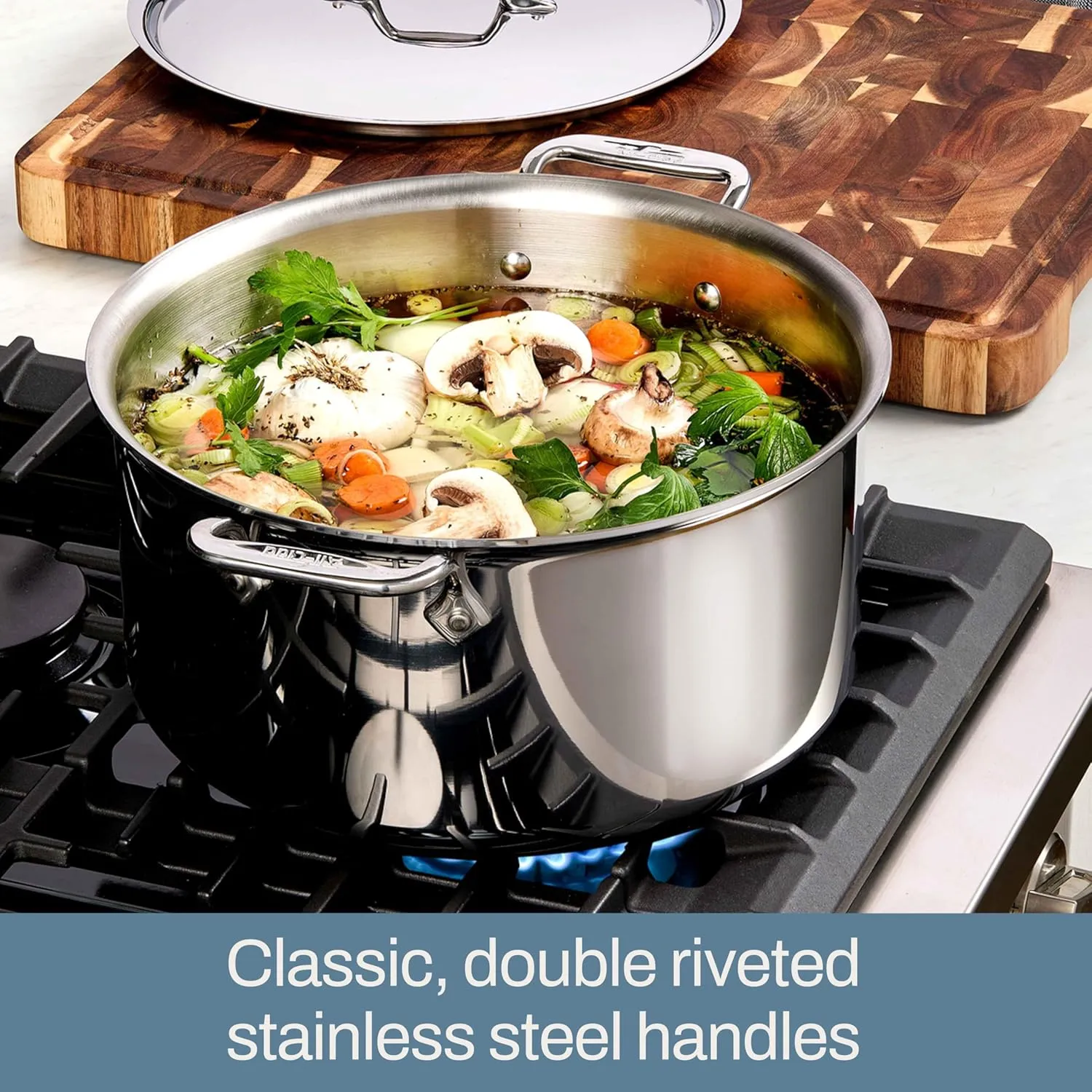 All-Clad D3 3-Ply Stainless Steel Stockpot with Lid 8 Quart, Induction, Oven Broiler Safe 600F, Silver