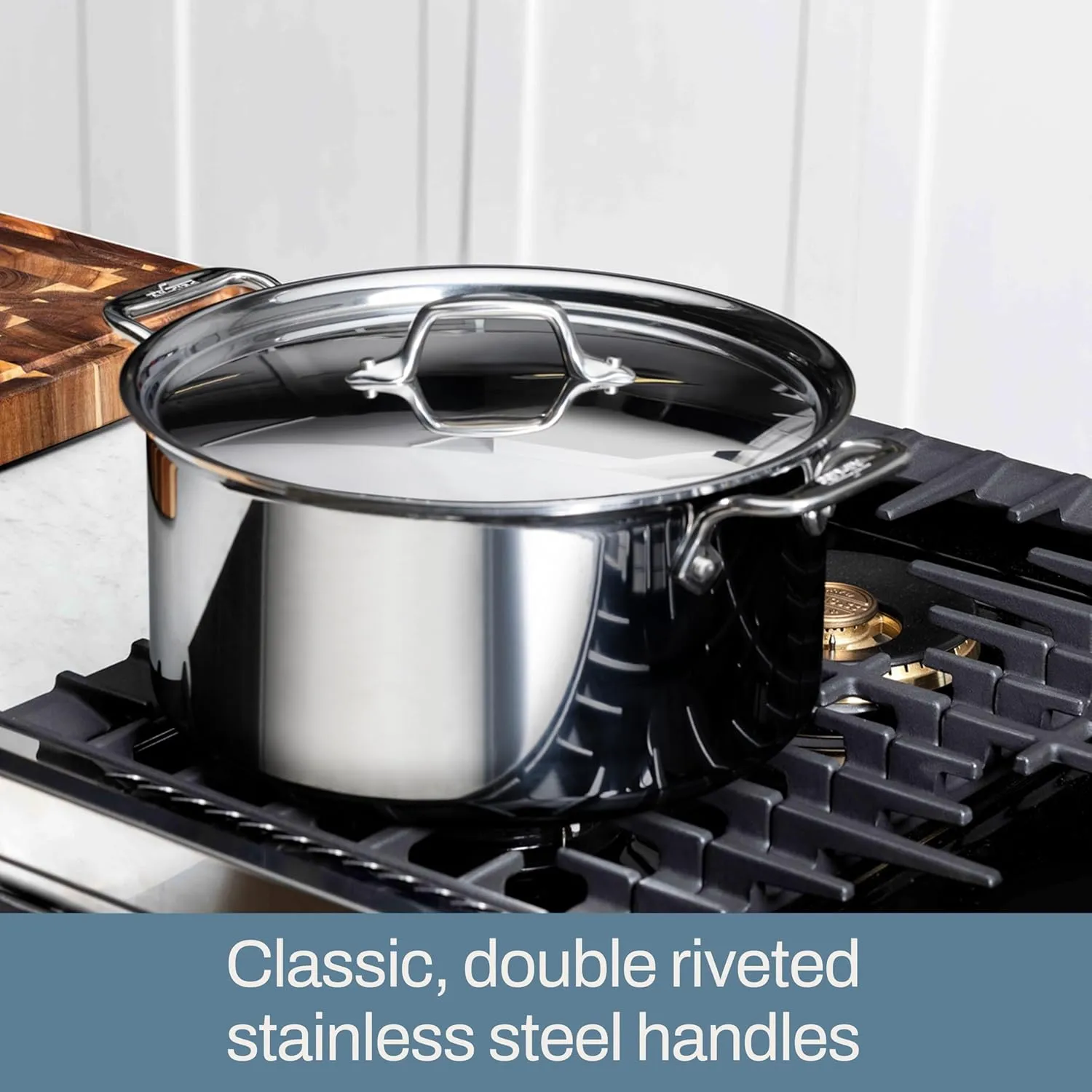 All-Clad D3 3-Ply Stainless Steel Stockpot with Lid 8 Quart, Induction, Oven Broiler Safe 600F, Silver