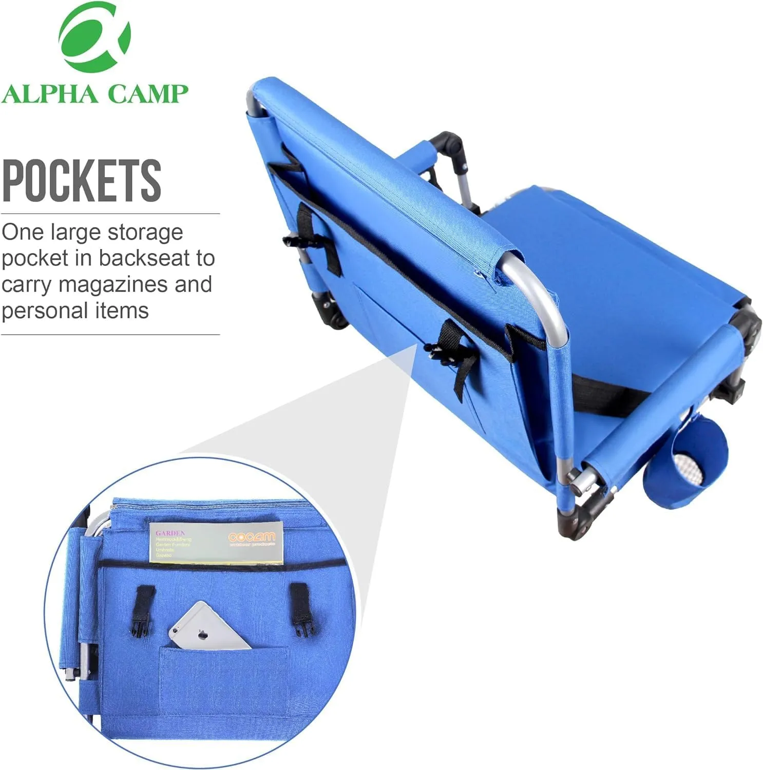 ALPHA CAMP Stadium Seat Padded Chair for Bleachers with Back& Arm Rest