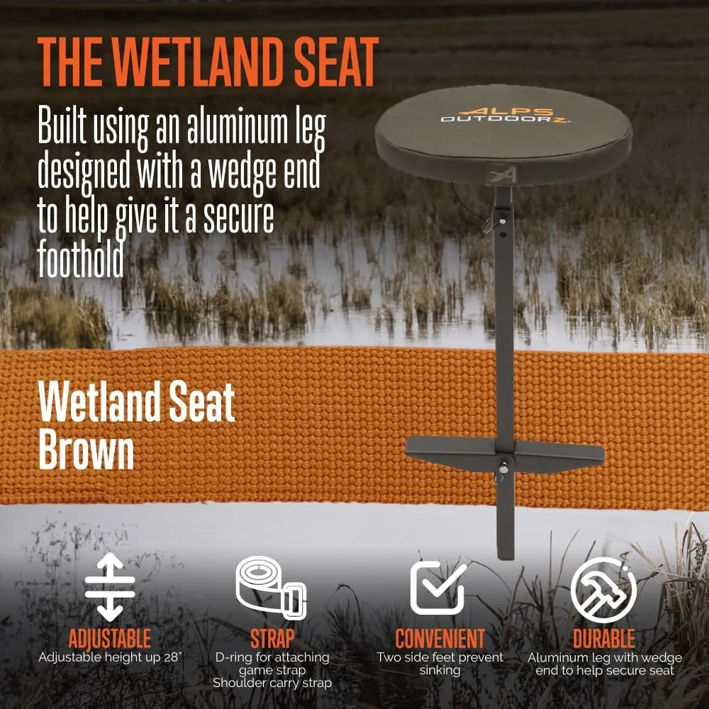 ALPS OutdoorZ Wetland Hunting Seat - Lightweight Hunting Chair with Adjustable Height, Sink-Resistant Leg, and Removable Shoulder Carry Strap for All-Weather Hunting