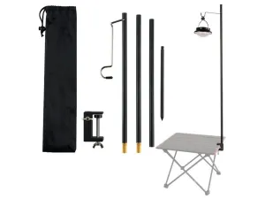 Aluminium Stake and Alloy Lantern Hook Priority shipping Stand Camping with Collapsible Cutting-edge style Black