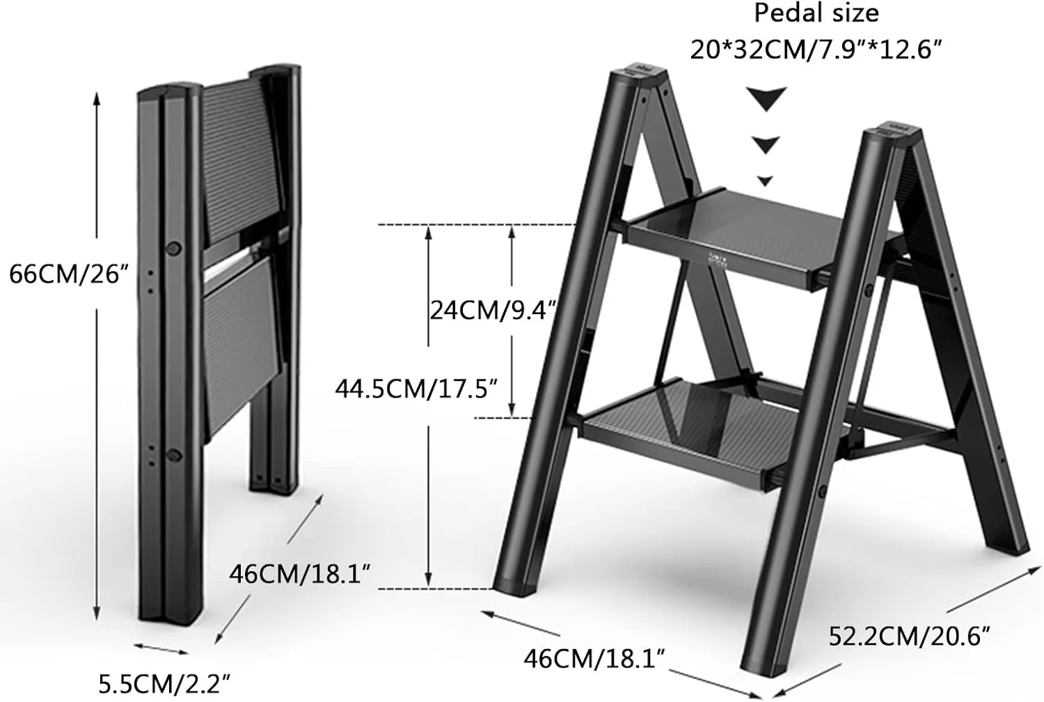 Aluminum Alloy Anti-Rust Black Folding Ladder Chair Without Installation Portable Ladder Widened Anti-Skid Pedal, 2 Steps/3 Steps/4 Steps (Size : 3 Step)