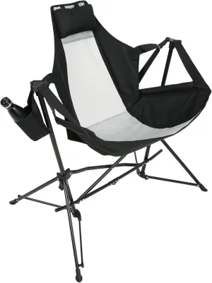 Aluminum Alloy Folding Portable Rocking Hammock Camping Chair with Adjustable Back, Pillow and Cup Holder, Black